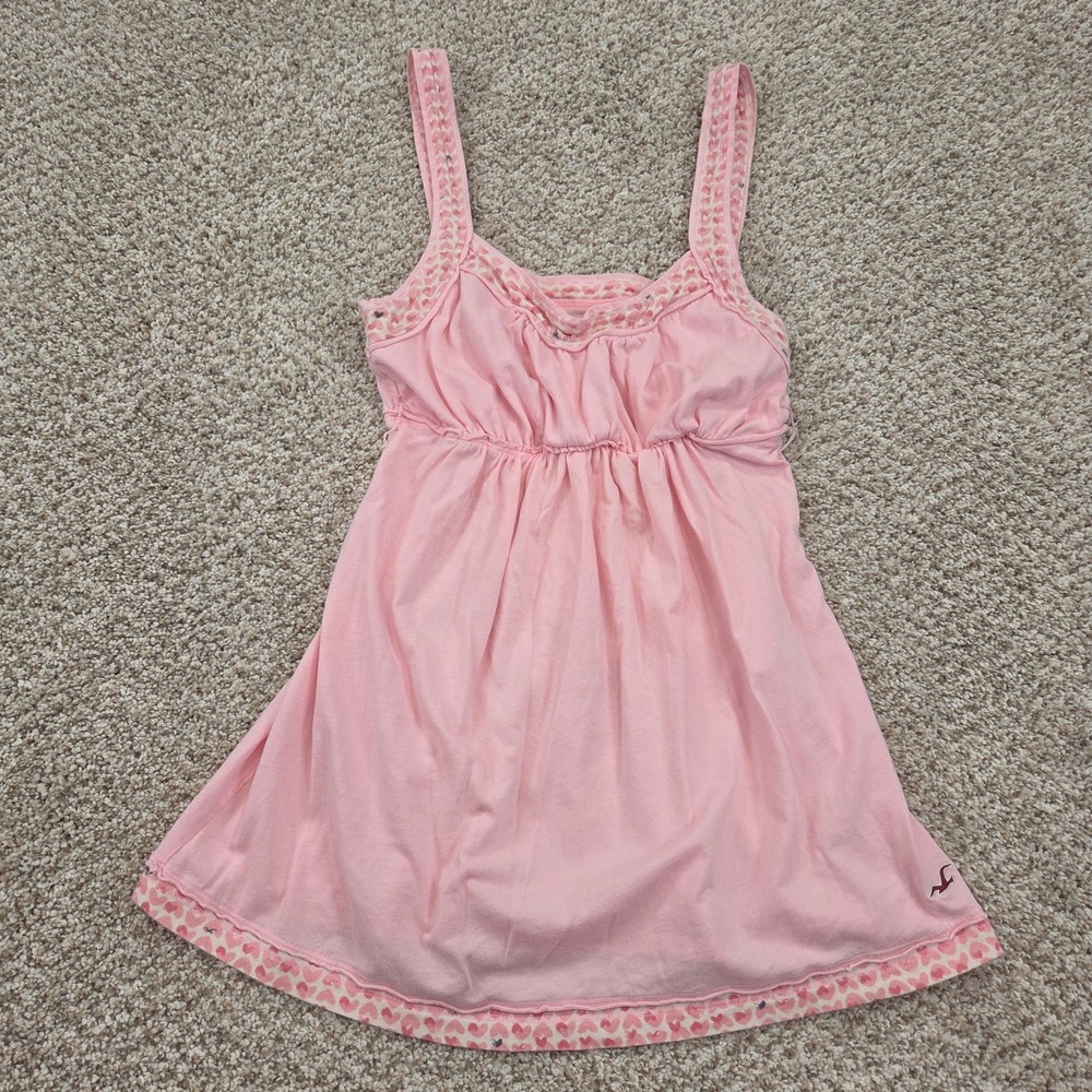 Vintage Hollister Cami Top Size M Babydoll Bella Swan Pink Hearts Y2K Fairycore